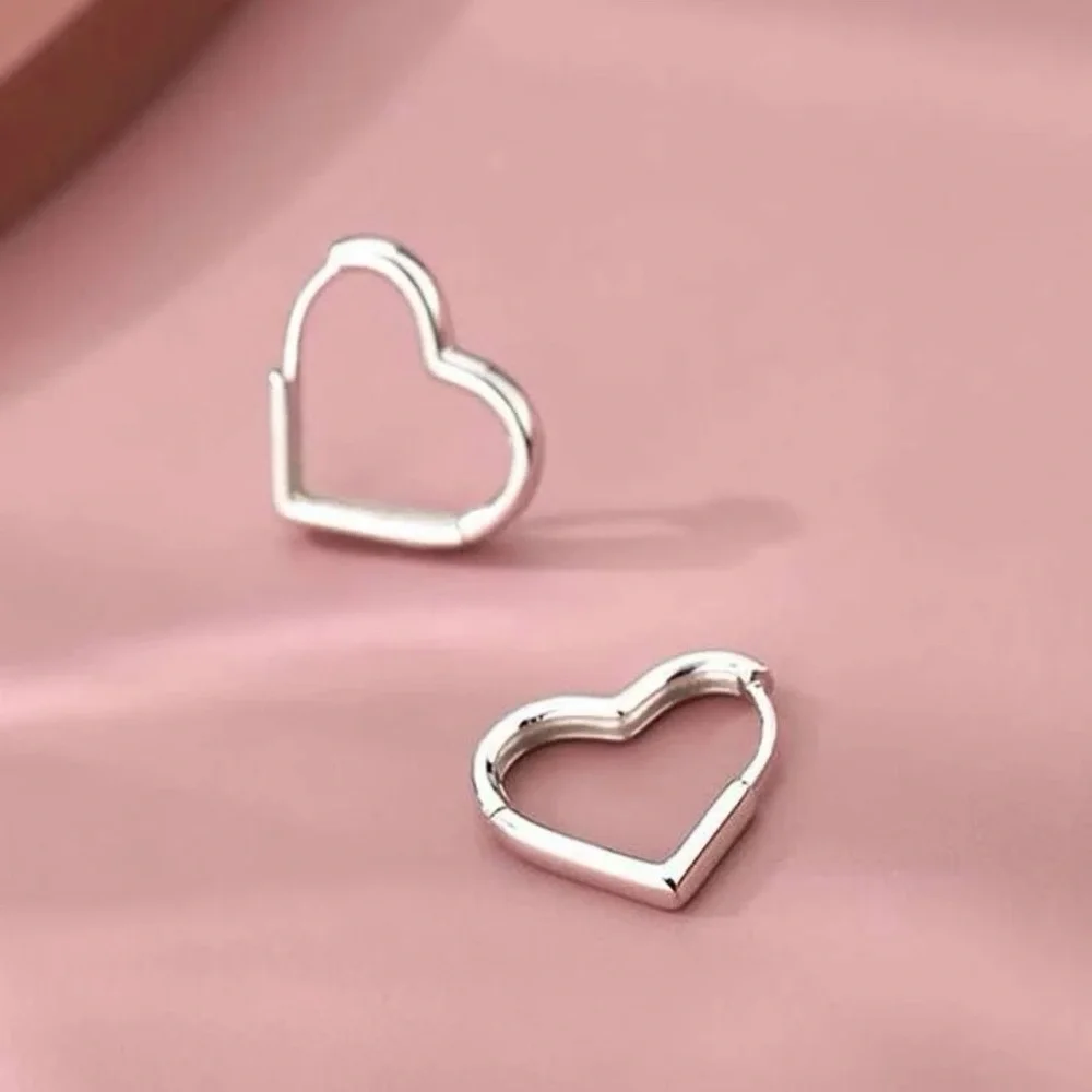 Any 3/$25! Silver Mini Heart Hoop Earrings - Picture 3 of 7